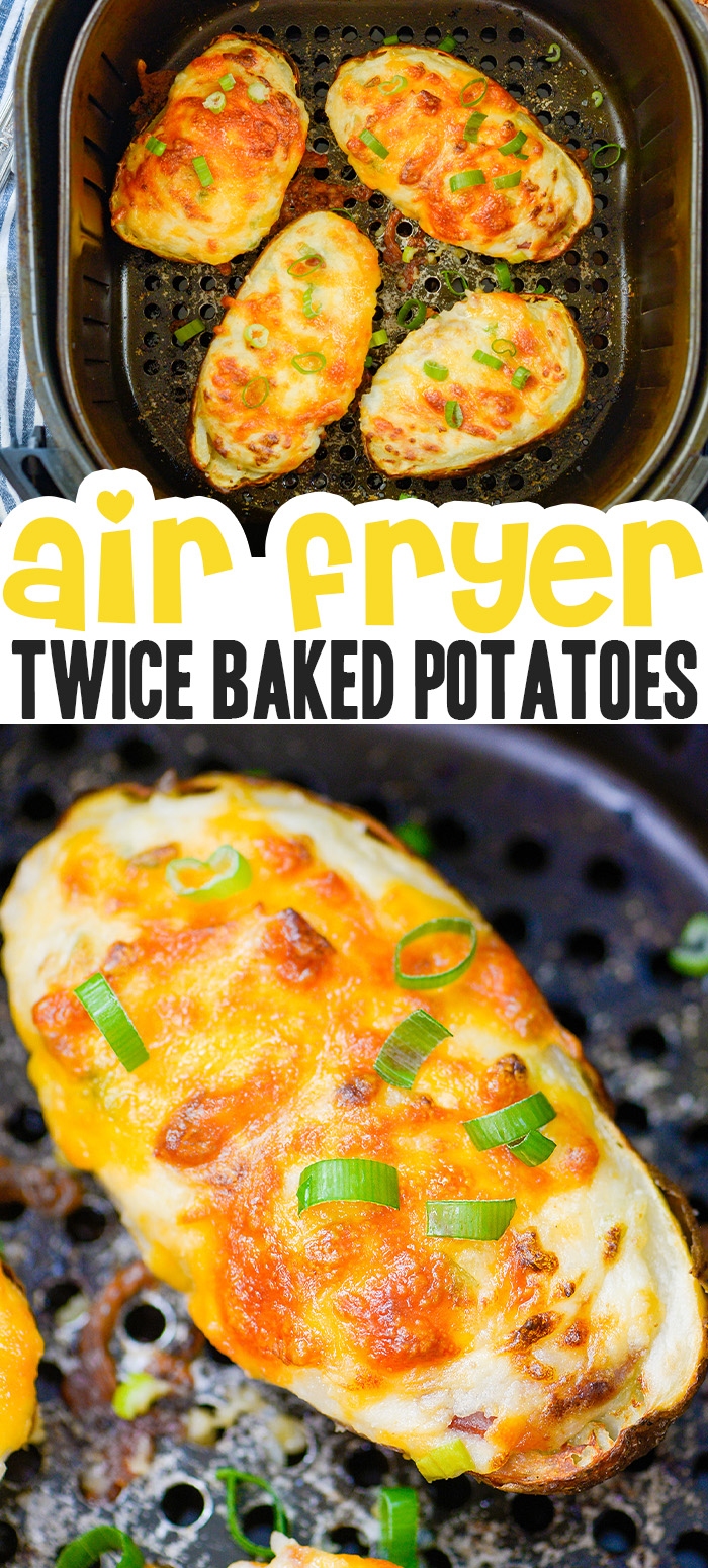 This simple twice baked potato recipe uses the air fryer for max convenience.