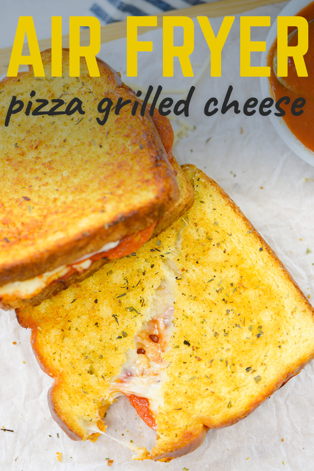 Let's turn that sandwich into pizza! This Pizza Grilled Cheese has everything we love about pizza - gooey cheese, pepperoni, and plenty of sauce - but it's sandwiched between toasty, buttery, garlicky bread!