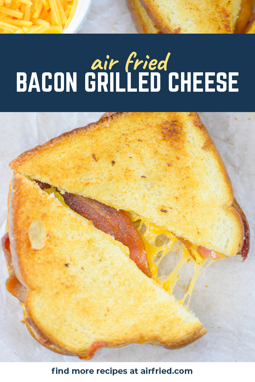 Bacon grilled cheese cut in half.