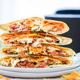 Chicken bacon ranch crunchwraps stacked up.