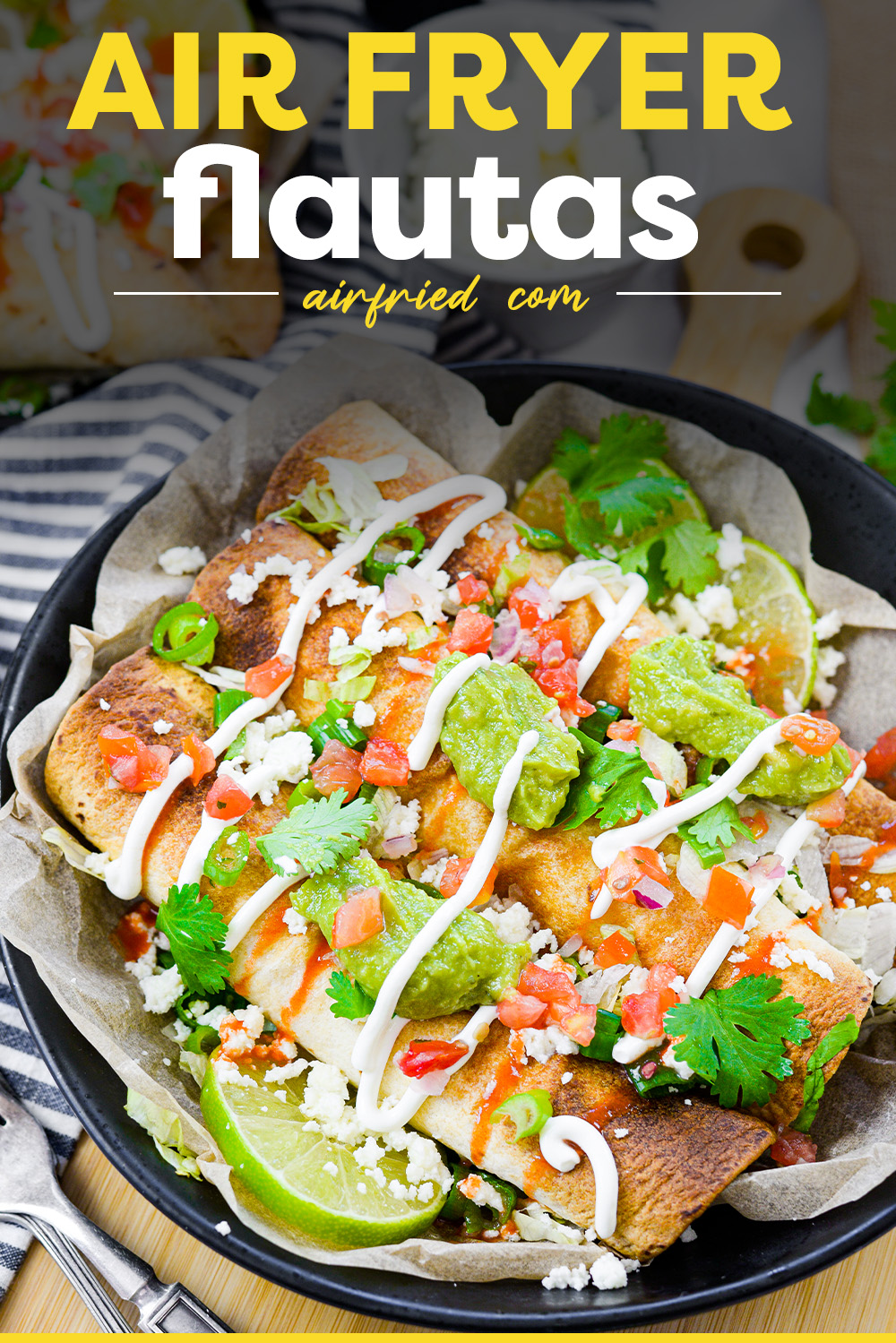 These air fryer chicken flautas makes them crispy, flavorful, and so good looking!  