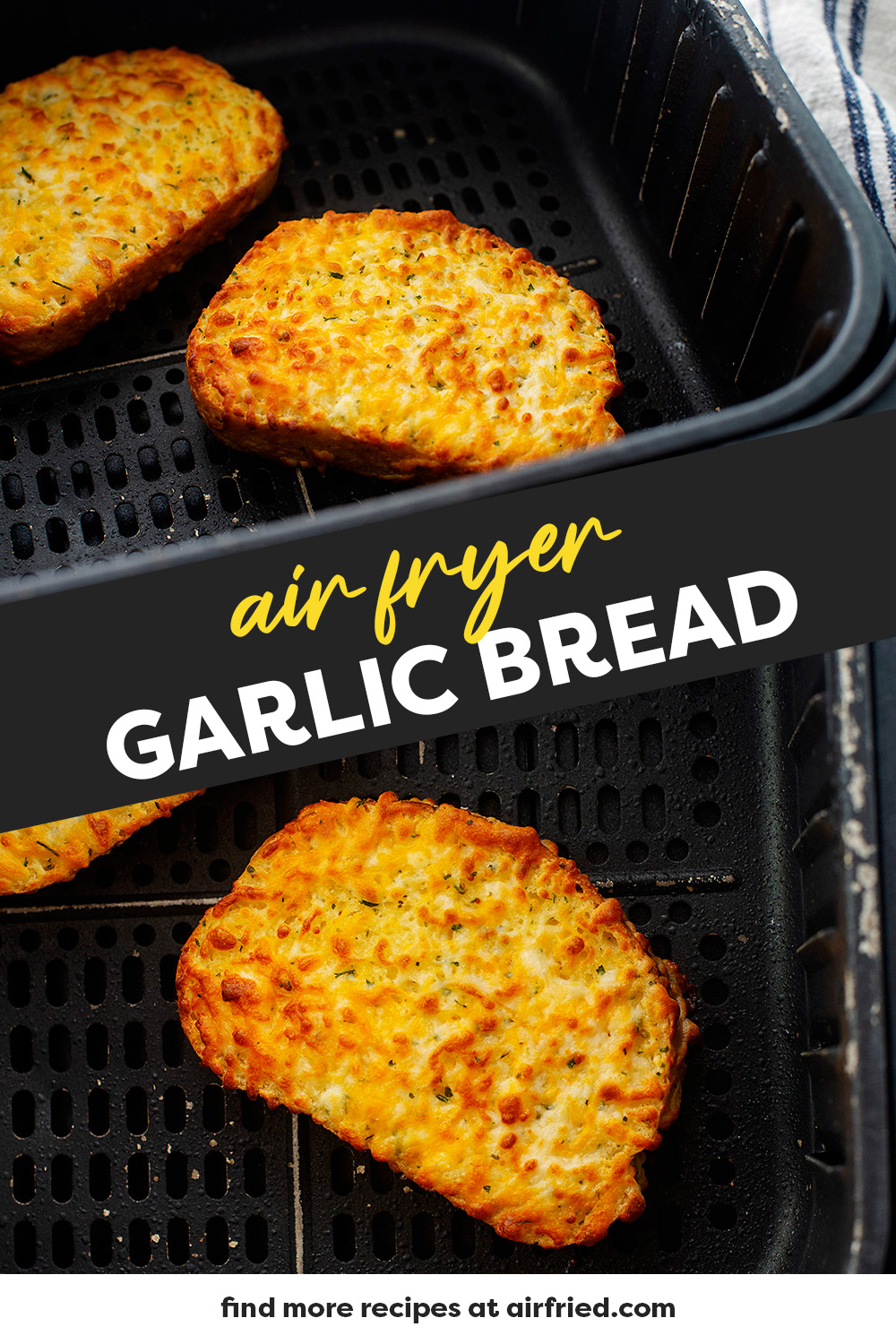 This frozen garlic bread cooks super quick in the air fryer.  You get a great crunch on the crust with a beautifully fluffy center even though it was frozen!