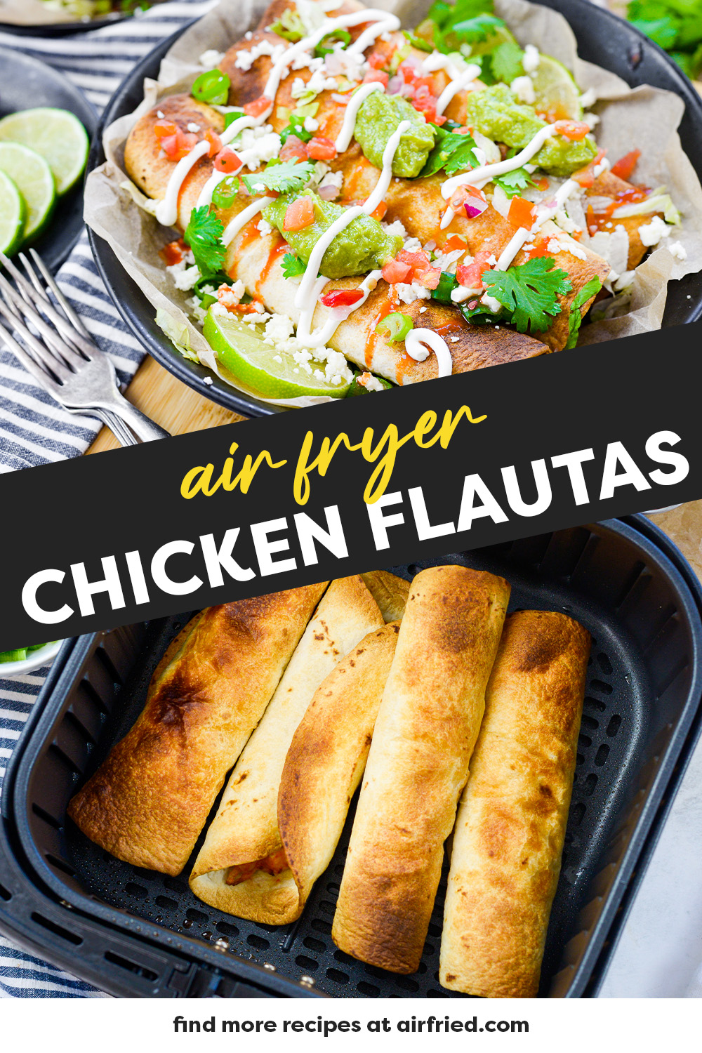 These air fryer chicken flautas come out crispy, flavorful, and so good looking!  