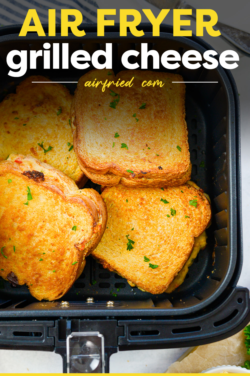This is possibly the cheesiest grilled cheese you have ever had.  And it is made with ease in the air fryer!