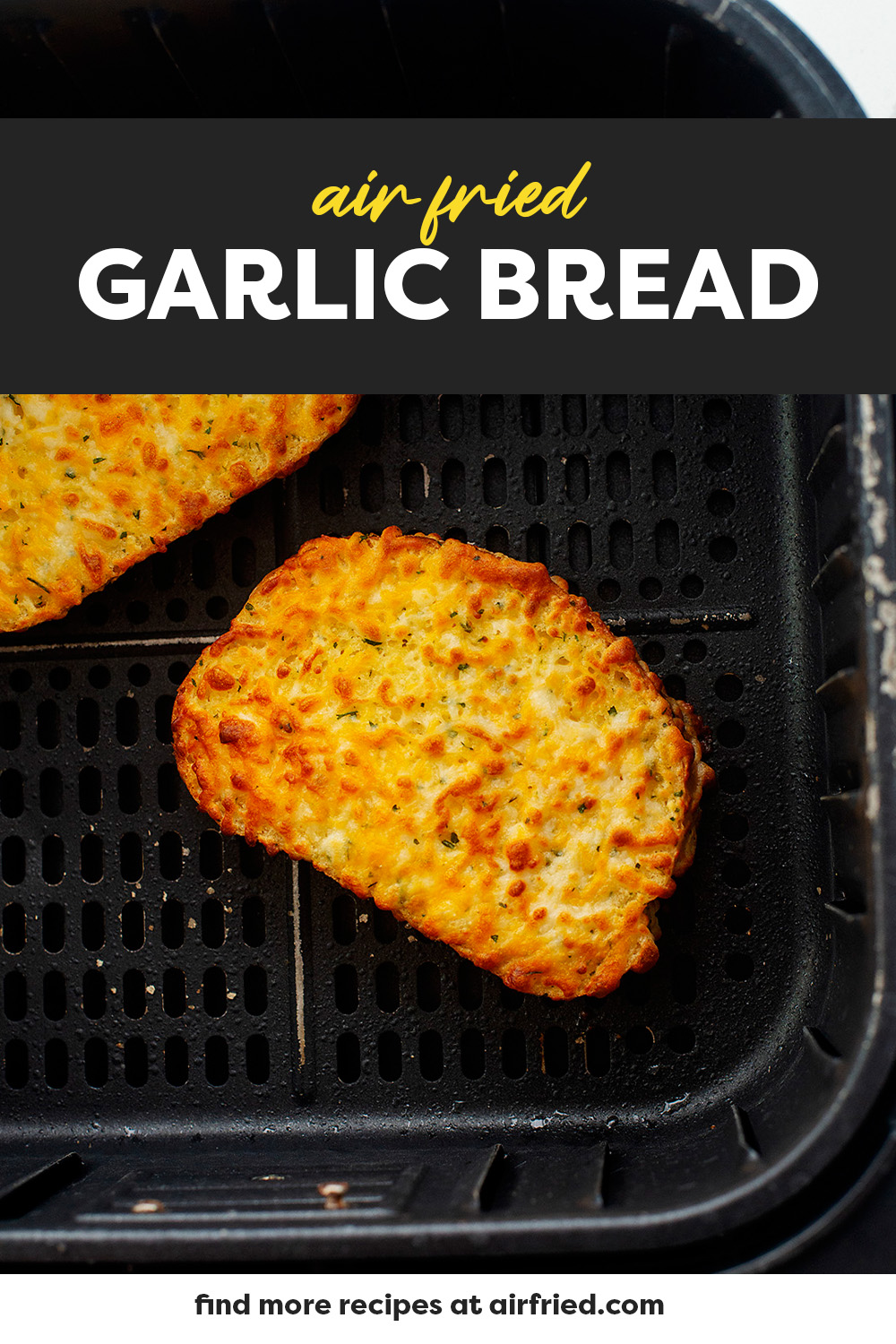 This frozen garlic bread cooks super quick in the air fryer.  You get a great crunch on the crust with a beautifully fluffy center even though it was frozen!