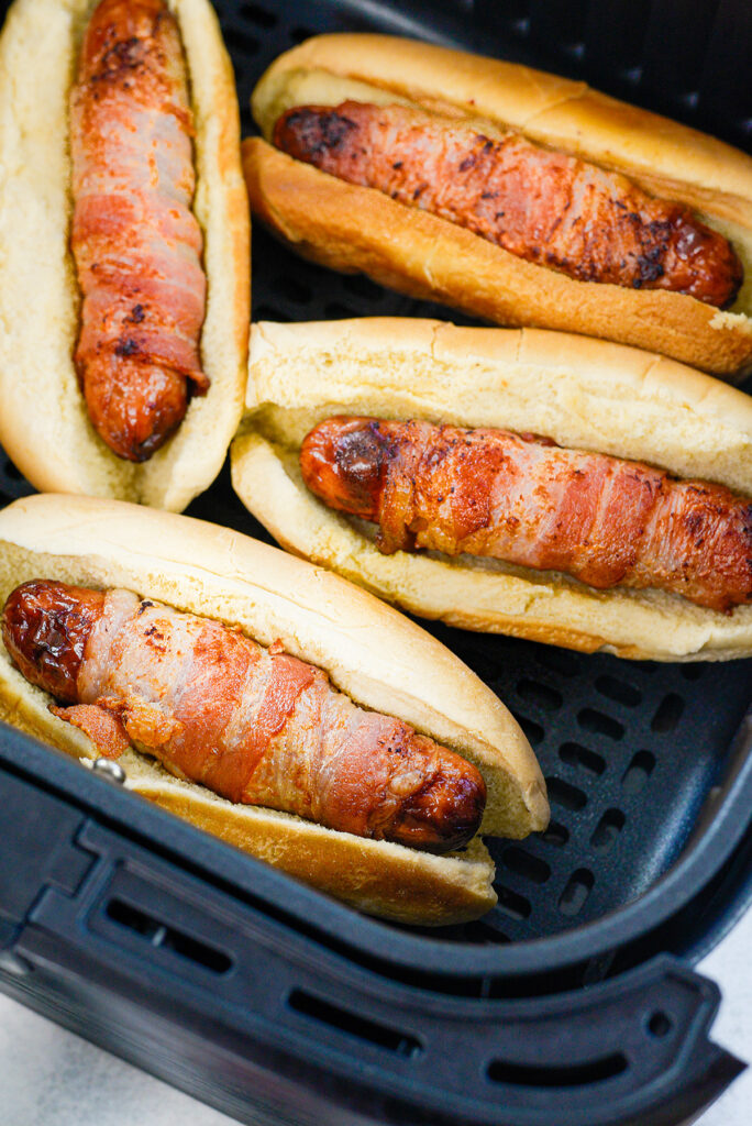 Air Fryer Bacon Wrapped Hot Dogs