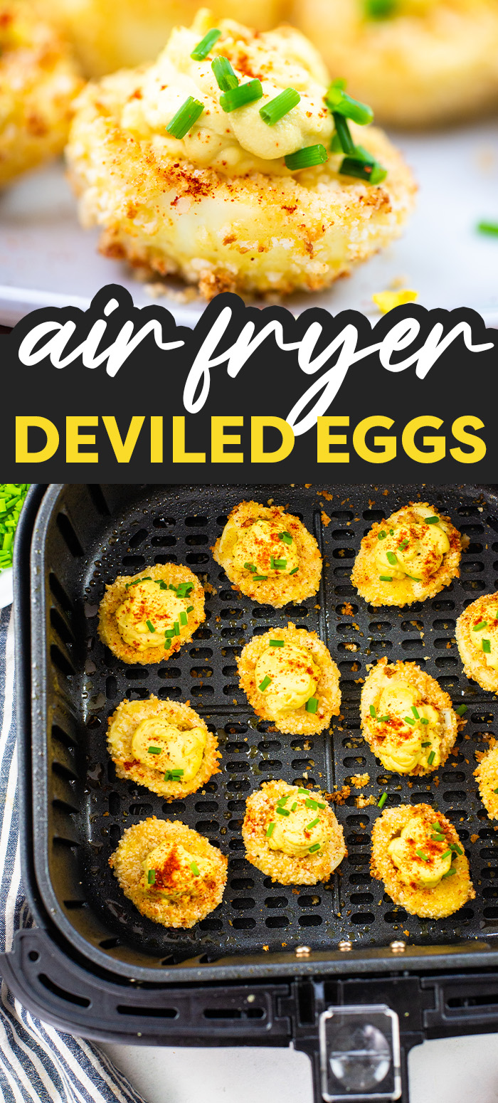 These crispy fried deviled eggs were made in the air fryer!  You have to see how easy this amazing snack was to make!