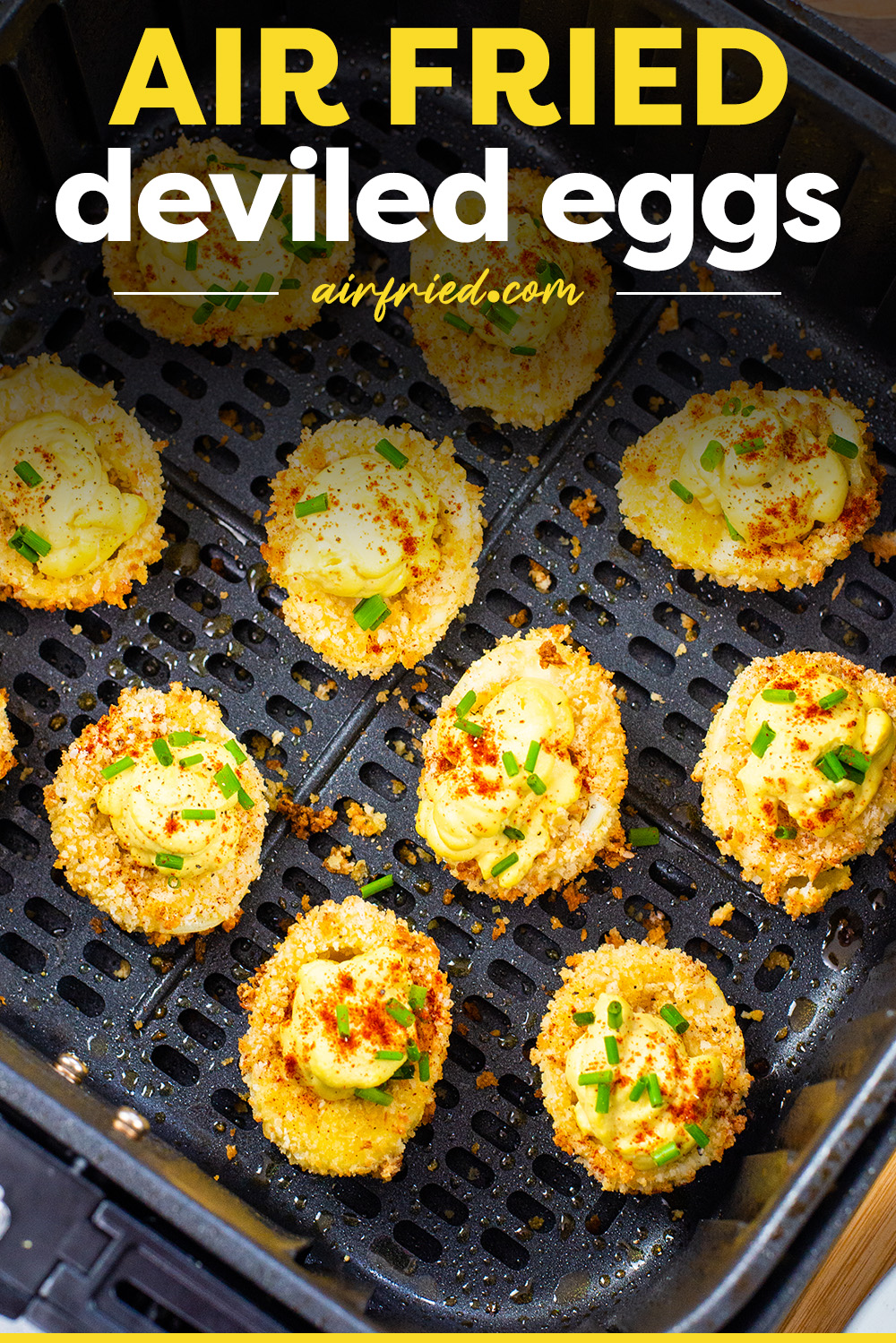 These crispy fried deviled eggs were made in the air fryer!  You have to see how easy this amazing snack was to make!