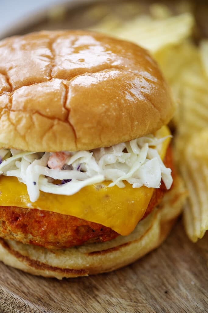 Air Fryer Buffalo Chicken Burger