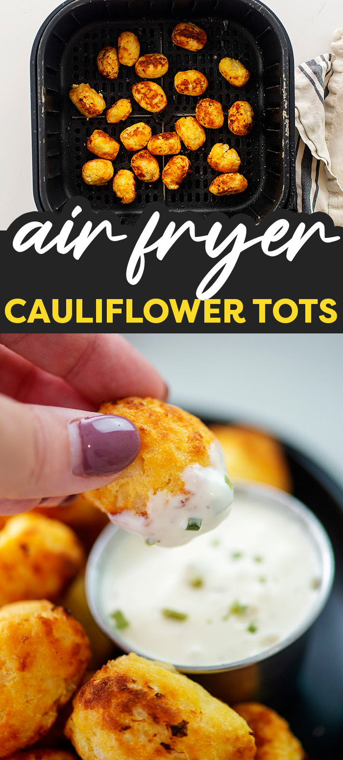 Cauliflower tots are a low carb version of our favorite childhood side dish!  They are simple to make in the air fryer and come out plenty crispy!