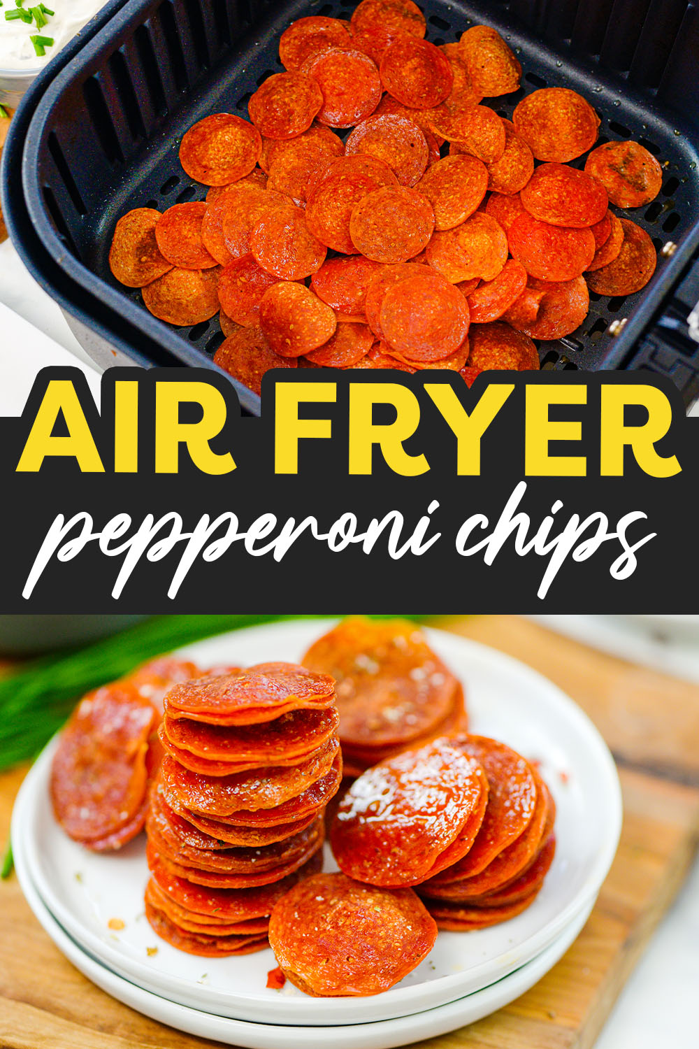 Crisp pepperoni chips are full of flavor!  And making air fryer pepperoni chips hangs onto all the flavor with ease!