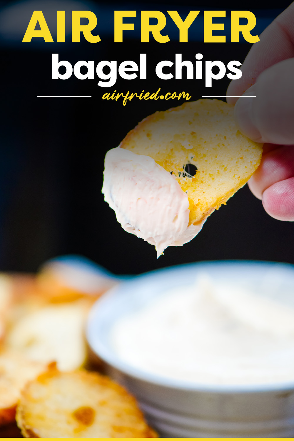 I am in love with the newest air fried chip recipe, bagel chips!  This recipe for air fryer bagel chips could not be any easier and the result is delectable!