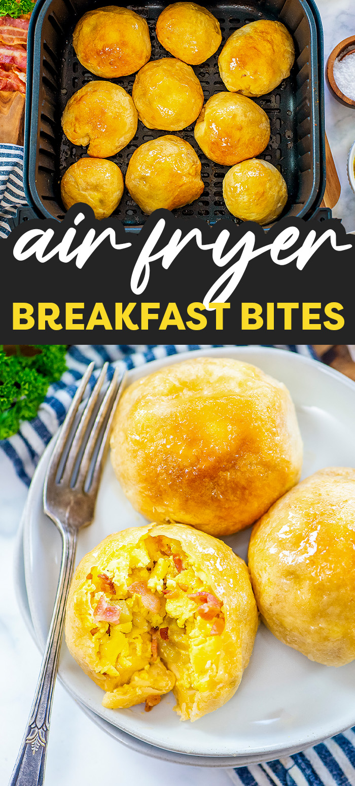These air fryer breakfast bites are filled with meat and eggs and have a maple butter coating.  They are so amazing!