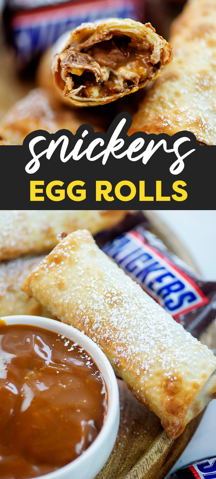 These egg rolls have a melty snickers bar in the middle for a great dessert surprise!  Cook this snack in just a few minutes in your air fryer!