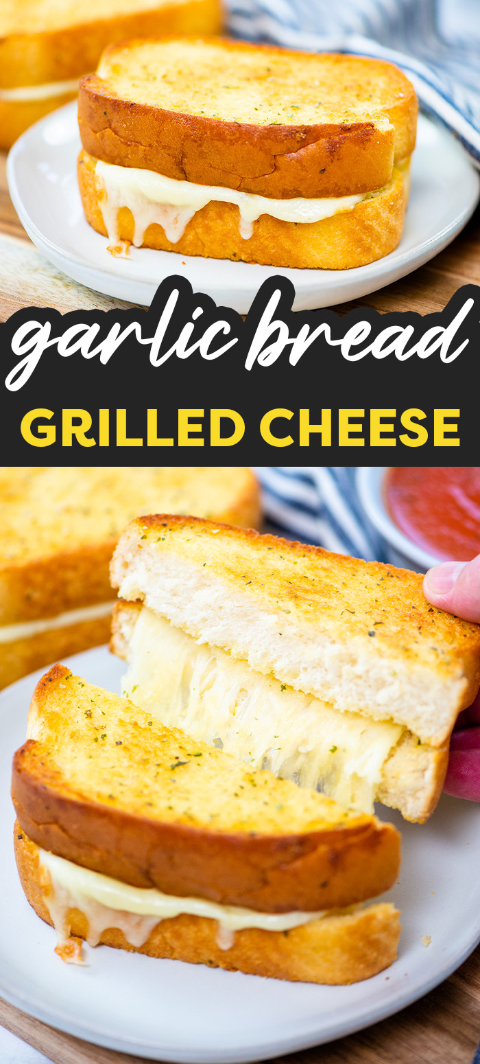 This garlic bread grilled cheeese has a great toasted texture and is flavored so well for a simple sandwich.