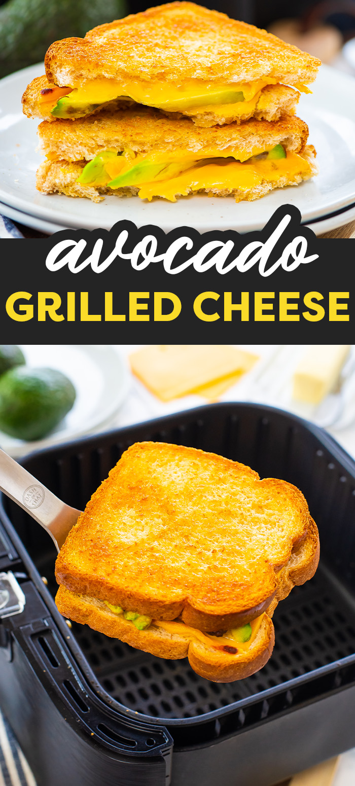 This avocado grilled cheese recipe is cooked to perfection in the air fryer! This recipe is the perfect blend of crispy bread, gooey melted cheese, and creamy avocado. Ready in under 10 minutes!
