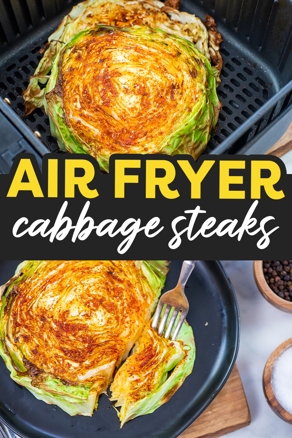 These air fryer cabbage steaks are a savory treat!  Use them as a side dish or even a main course for a light lunch!