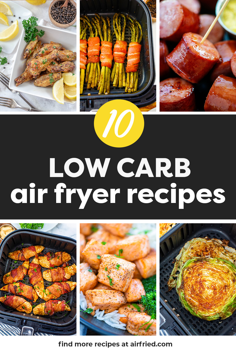 Collage of low carb air fryer recipes.