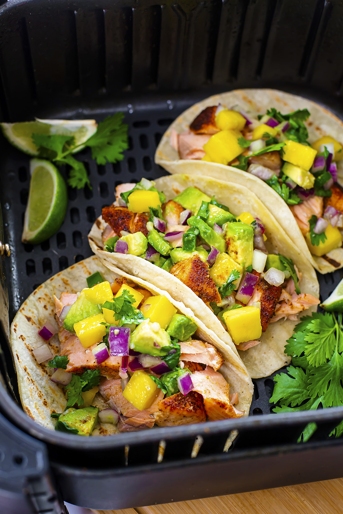 Air Fryer Salmon Tacos with Mango Salsa