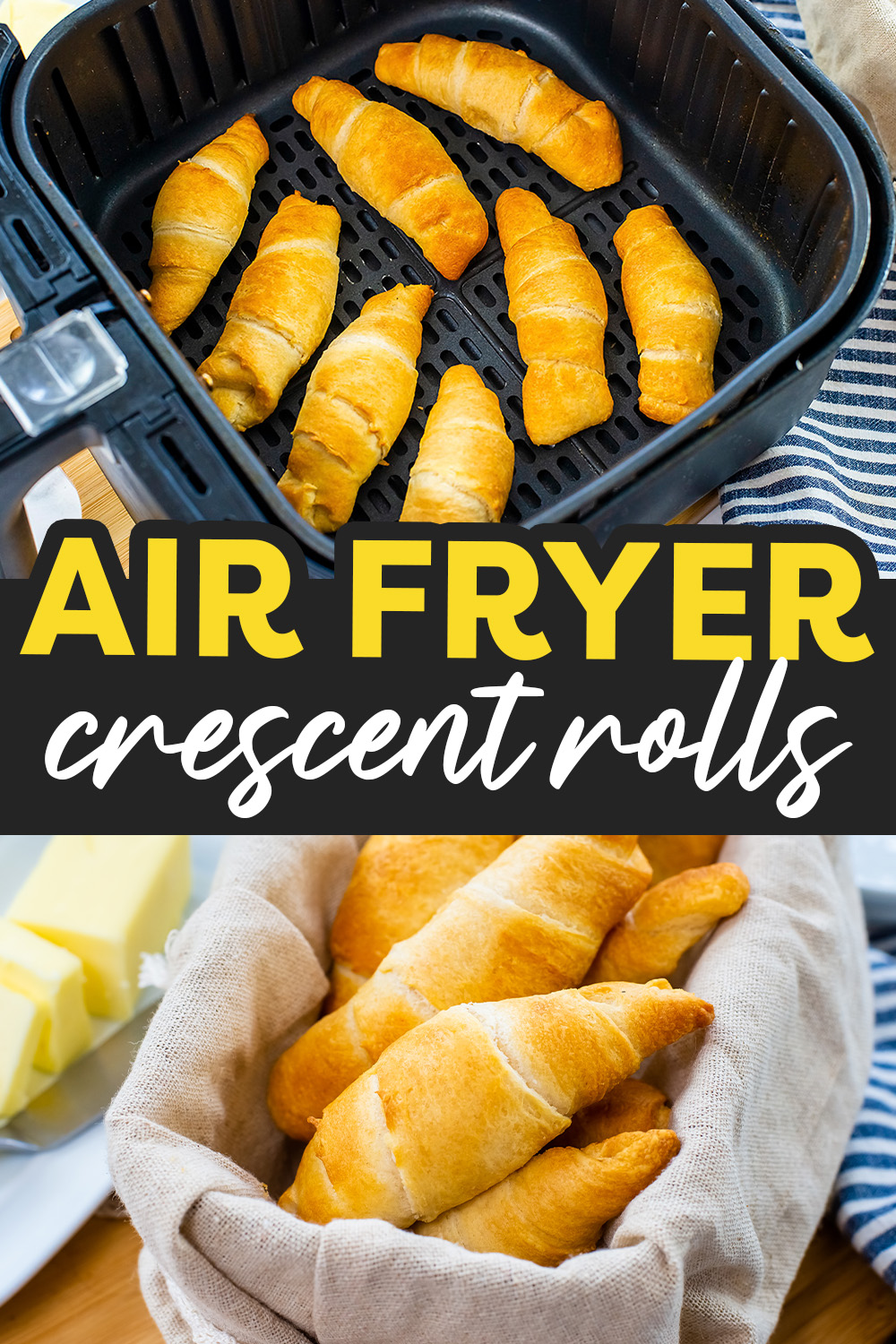 These mouthwatering air fryer crescent rolls are a perfect addition to any meal!  Serve them with breakfast, lunch, or dinner! Ready in 6 minutes!