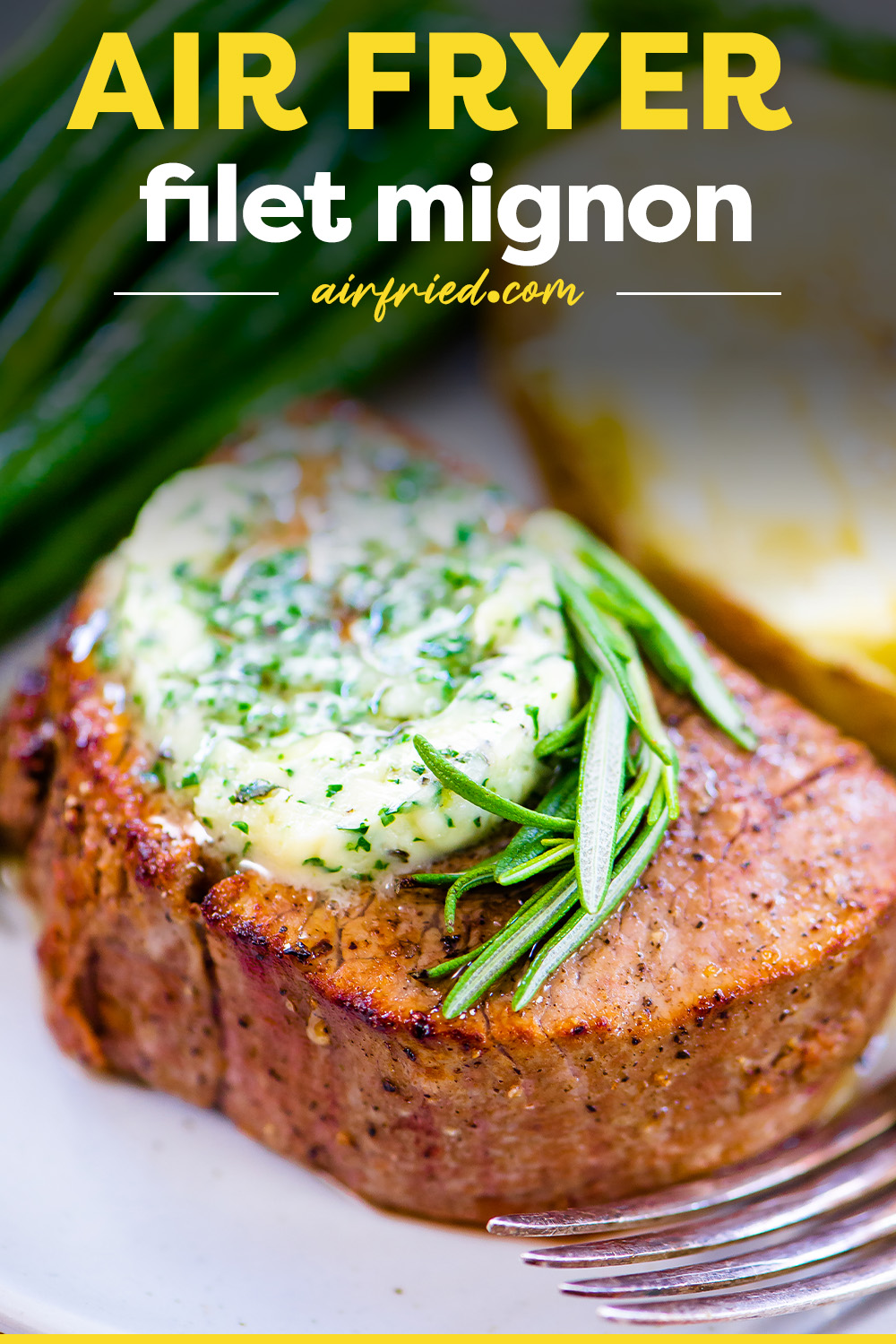 Filet mignon topped with garlic butter.