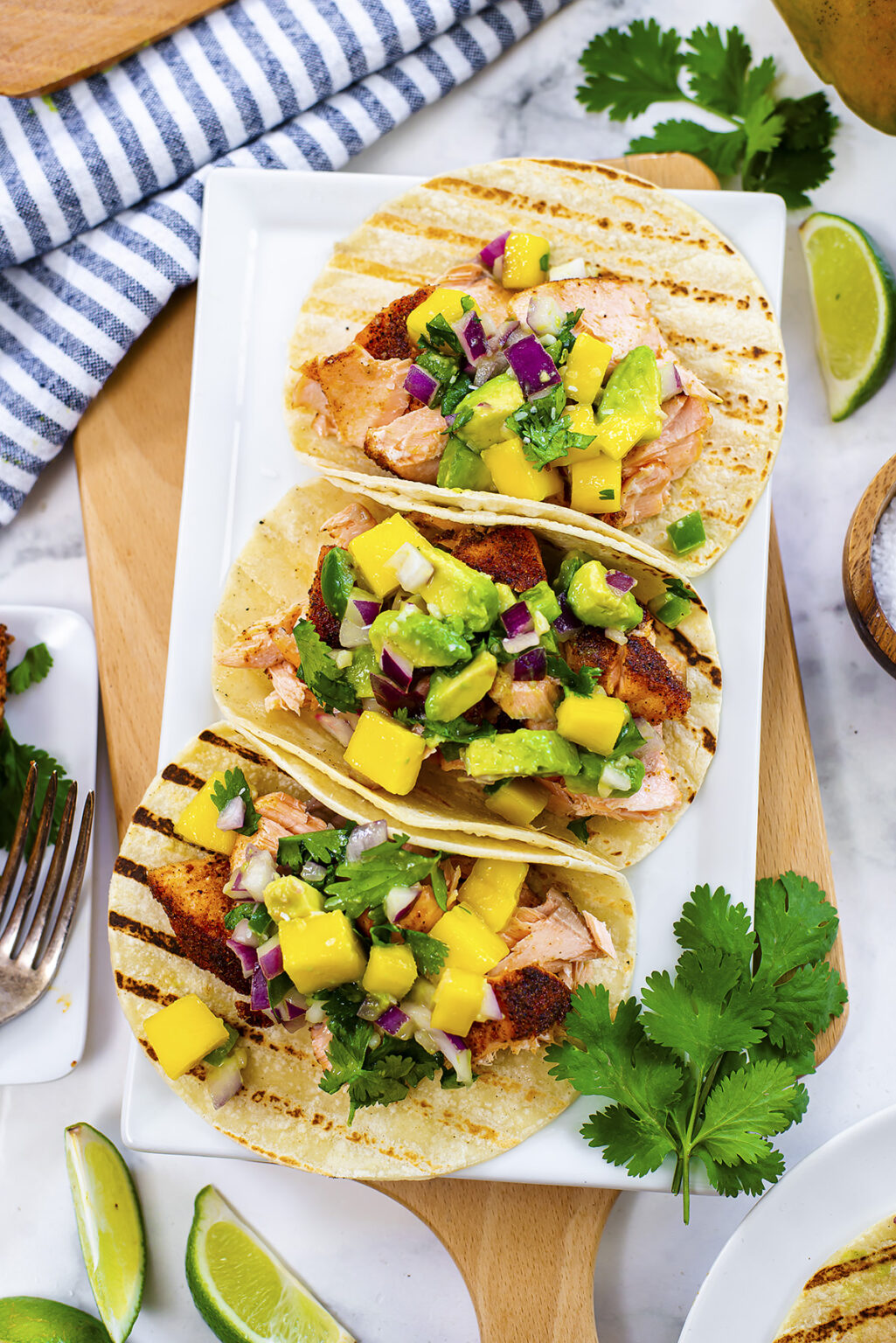Air Fryer Salmon Tacos with Mango Salsa