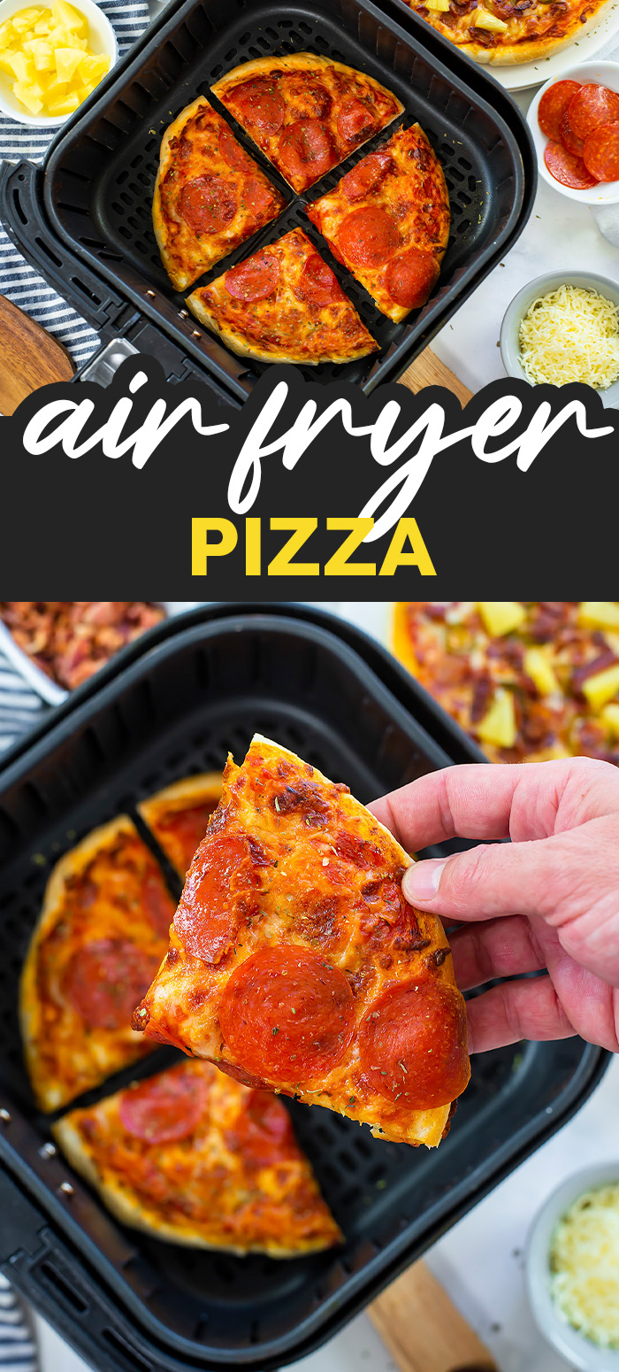 Making pizza in your air fryer is simple with this recipe!  Customize it however you like with toppings on our homemade dough!