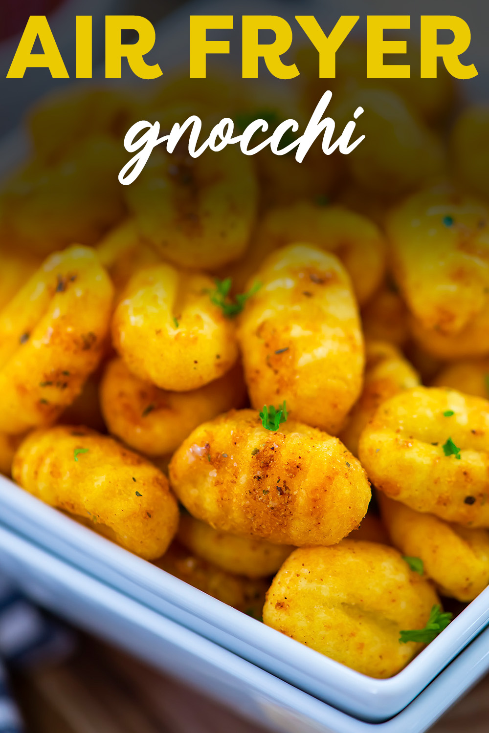 Air fryer gnocchi has a crisp skin and a wonderful fluffy center.  Add some alfredo dip for amazing taste and texture combined!