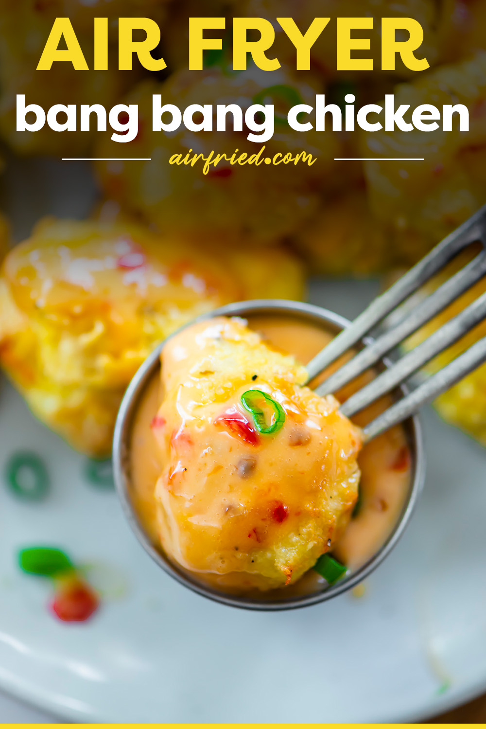 We are loving this bang bang chicken recipe!  We cook our crispy chicken in the air fryer and make a homemade bang bang sauce for exceptional flavor!