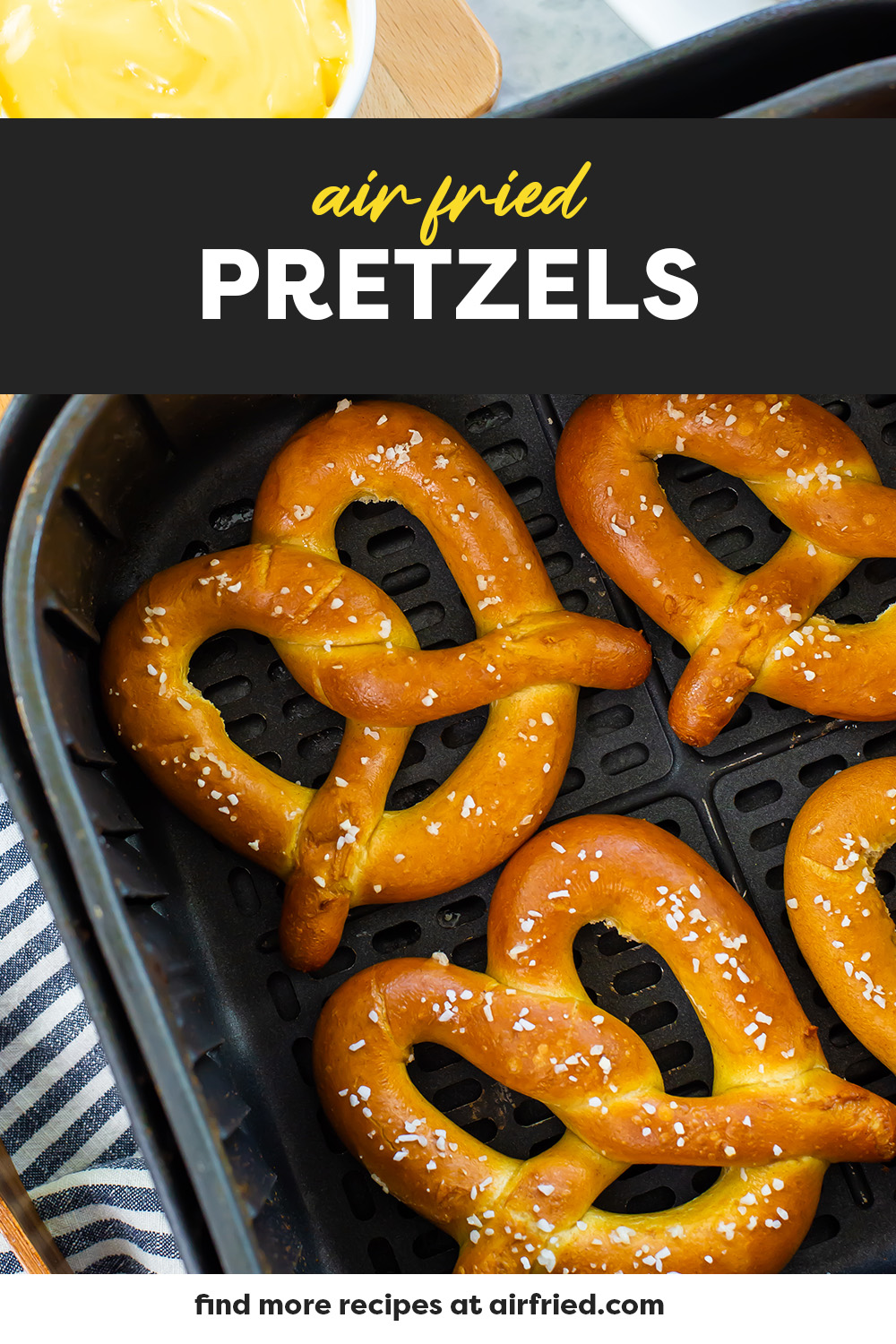 Salted to your liking, you can now make super soft pretzels at home in your air fryer!  No more going to the mall!