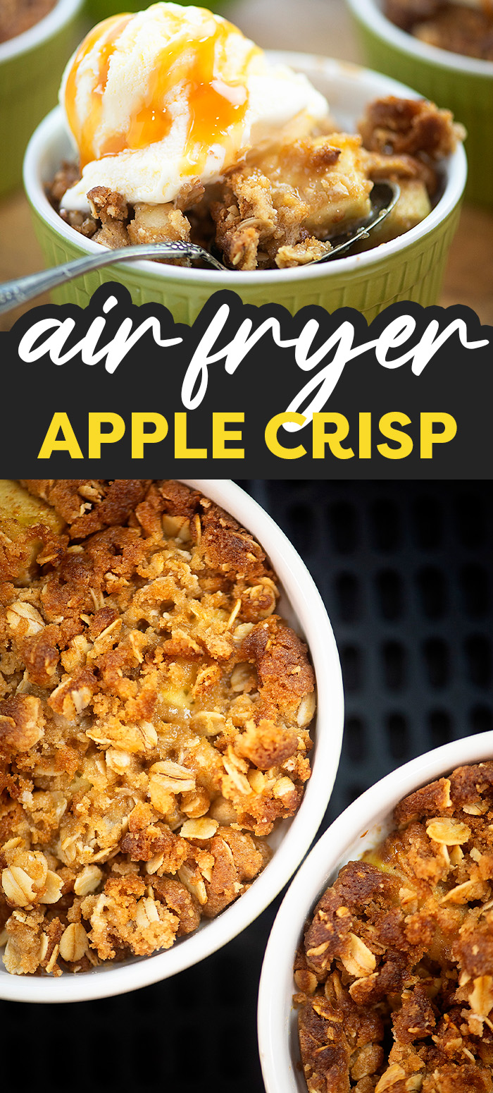 This sweet and crunchy apple crisp is made entirely in the air fryer!