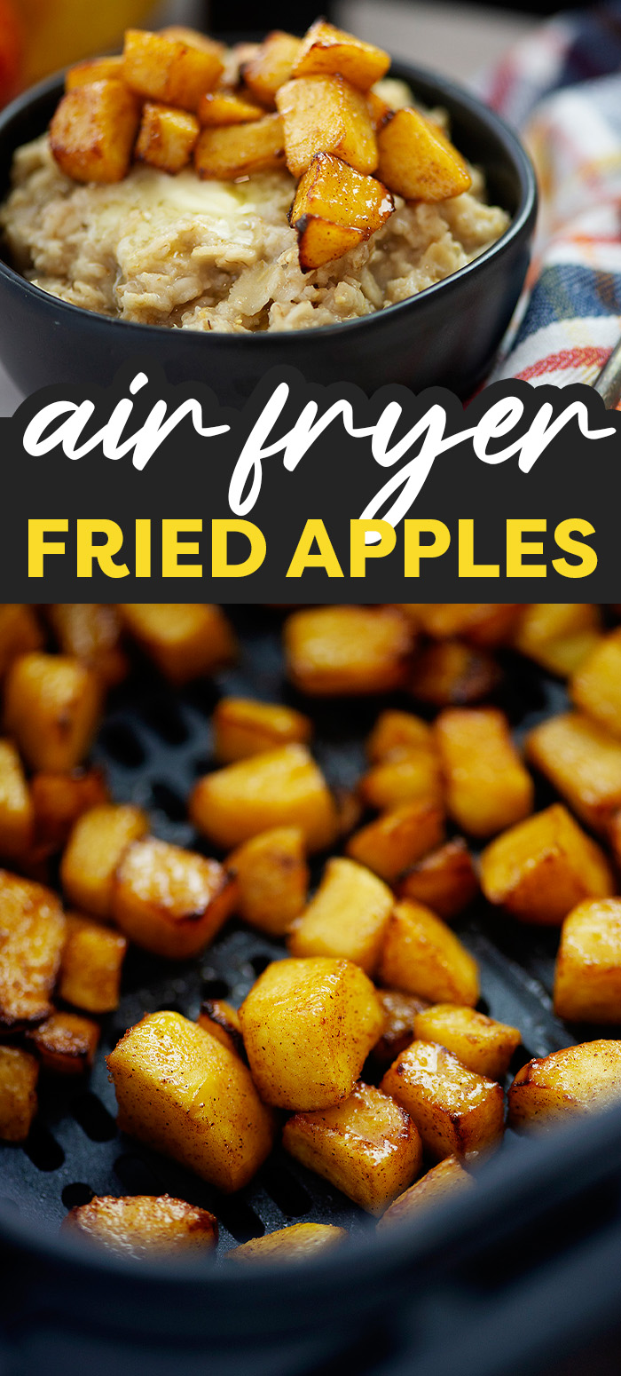 These apples are coated in a small amount of cinnamon and sugar for a little extra sweetness after cooking them in the air fryer.