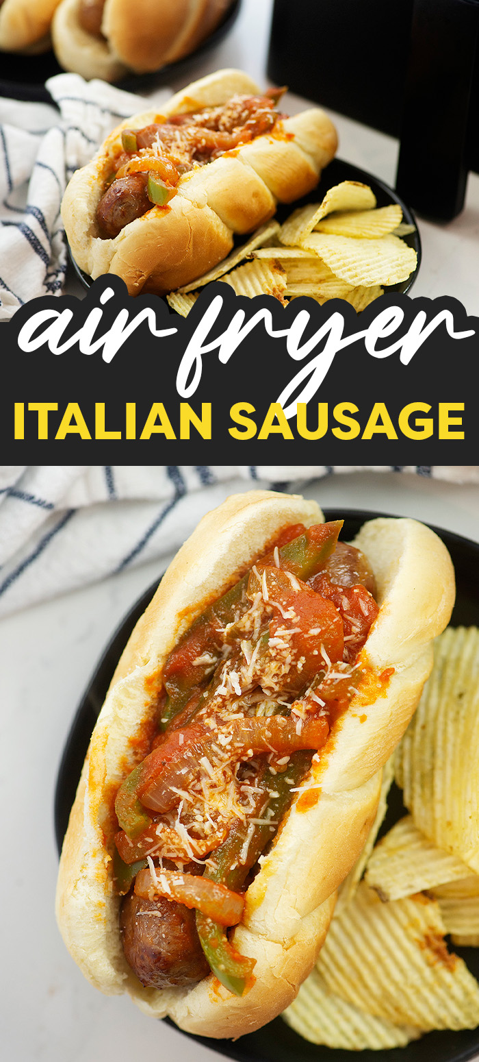 We use our air fryer to cook up this yummy Italian sausage. It is perfectly cooked with a consistent texture throughout and we top it with marinara for excellent flavor!