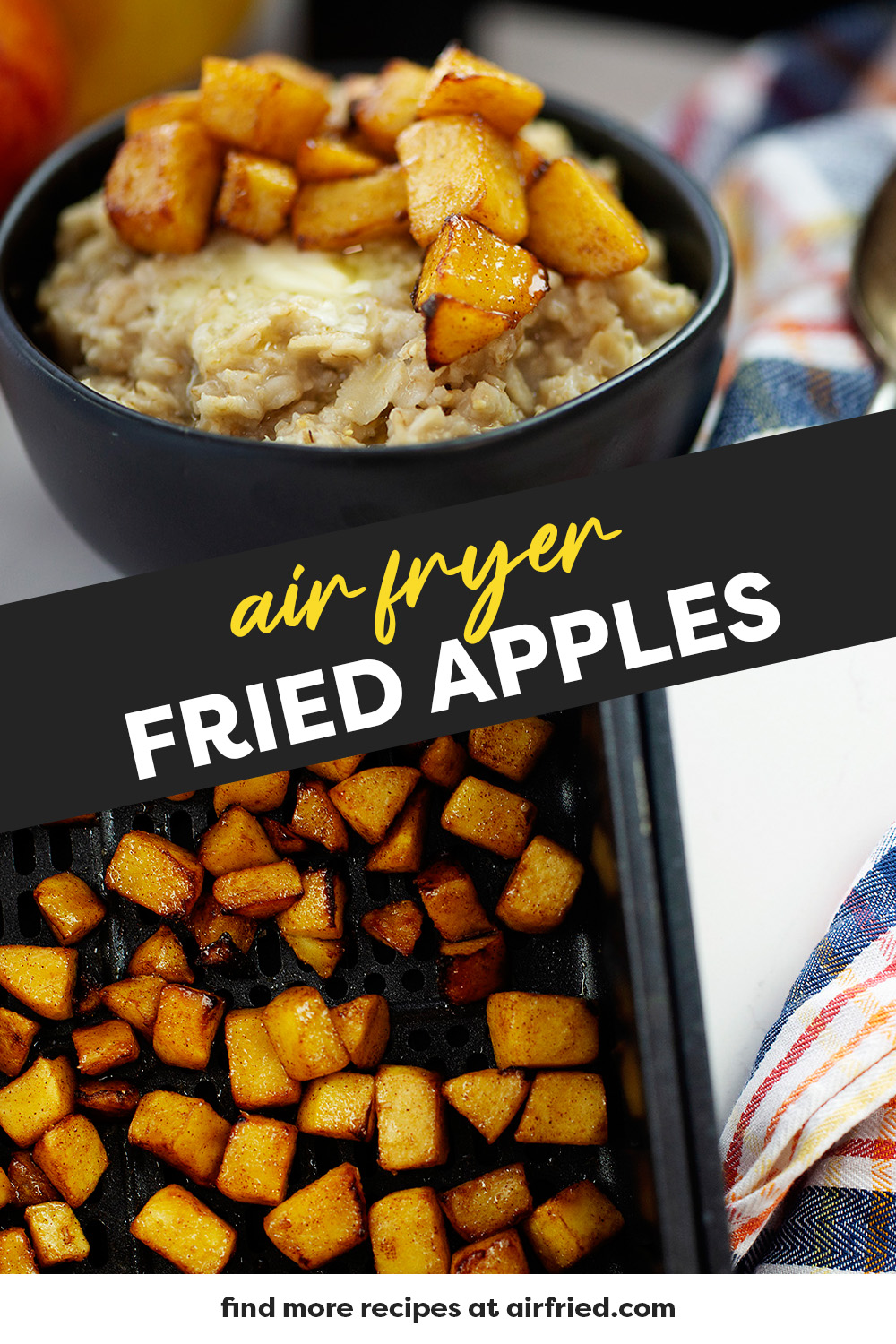 These apples are coated in a small amount of cinnamon and sugar for a little extra sweetness after cooking them in the air fryer.