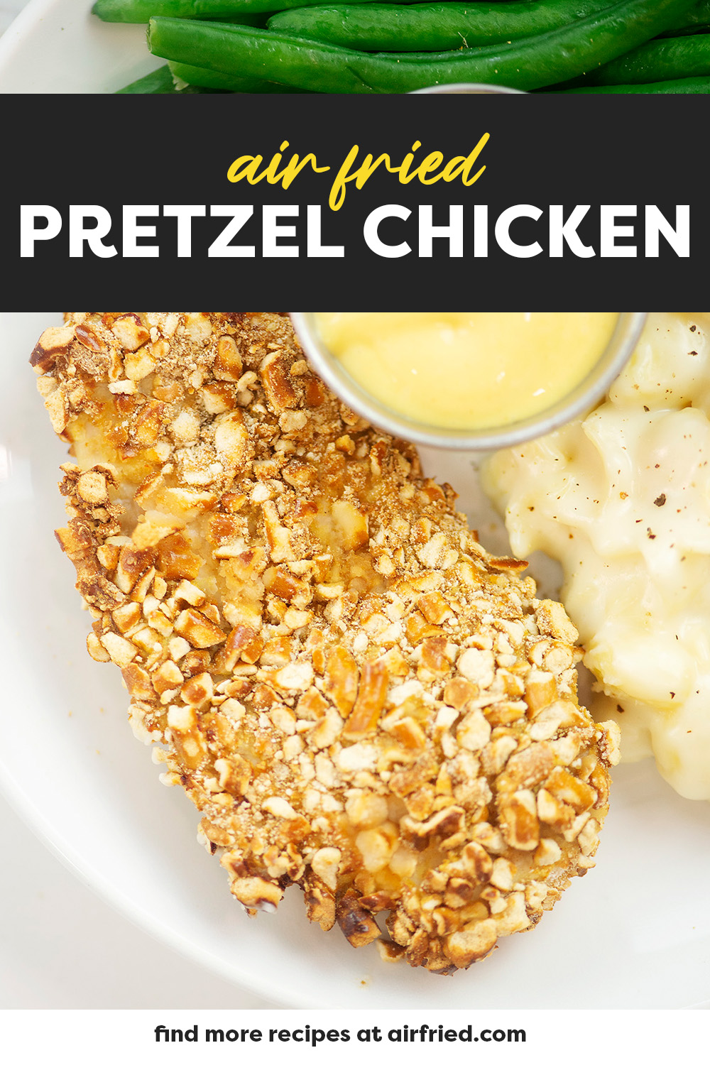 This beautiful air fried pretzel crusted chicken is a unique dining experience!  You get juicy, tender chicken surrounded by a crunchy, salty crust.  This recipe is simply wonderful!