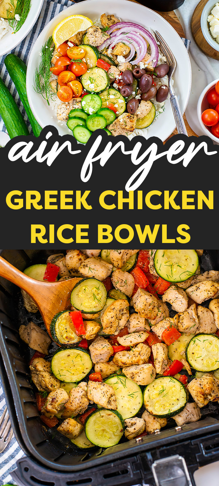 These air fried Greek chicken bowls are full of great Mediterranean flavor!