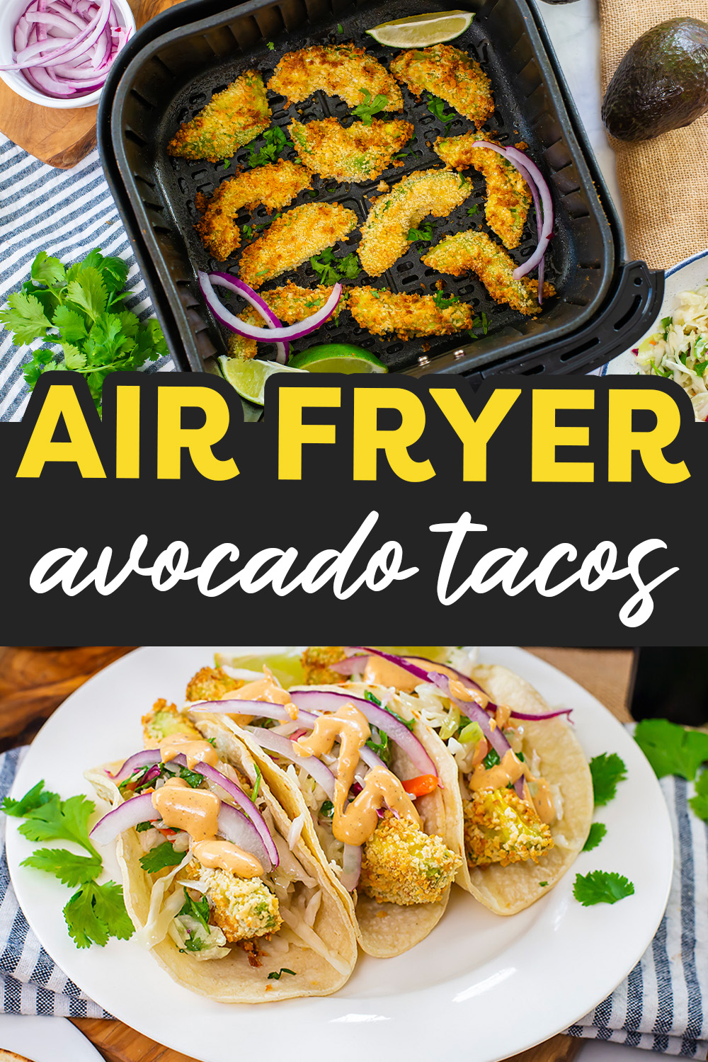 These air fryer avocado tacos are a great vegetarian taco option that provides a great texture and taste to your taco!