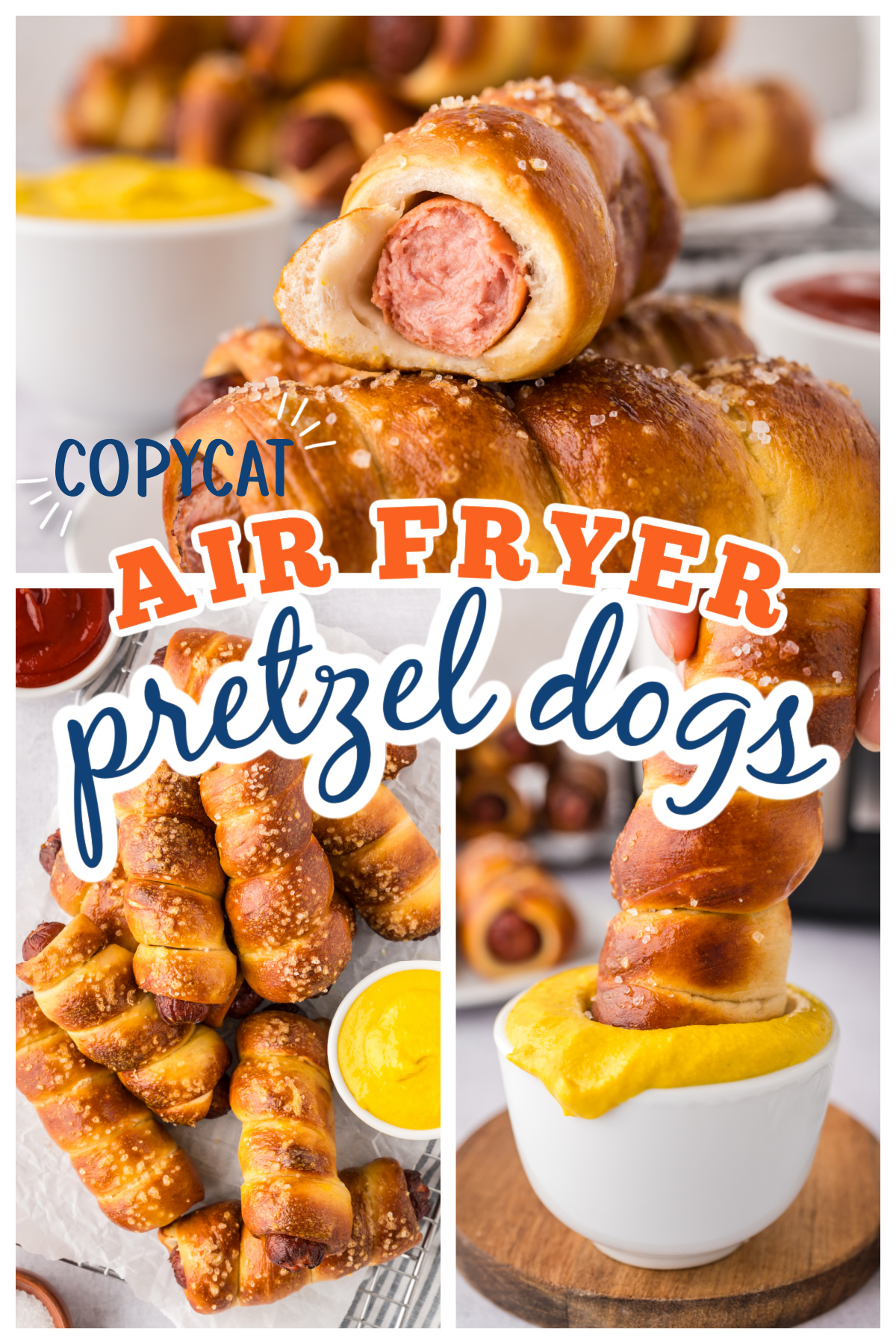 Homemade Pretzel Dogs just like the ones you'd get at the mall! Air fryer and oven instructions included! So chewy!