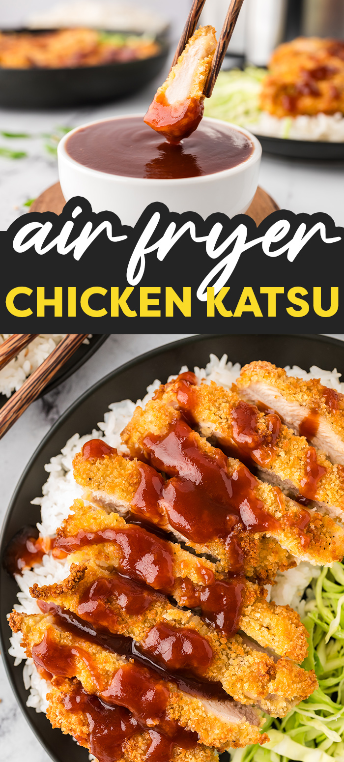 This chicken katsu was cooked in the air fryer, which is always great.  Then we topped it with amazing tonkatsu sauce!