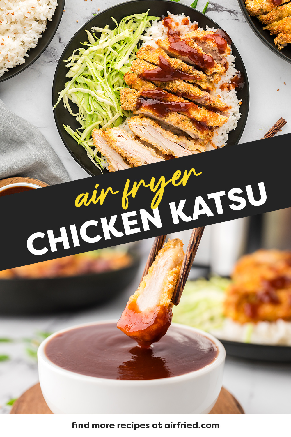 This chicken katsu was cooked in the air fryer, which is always great.  Then we topped it with amazing tonkatsu sauce!