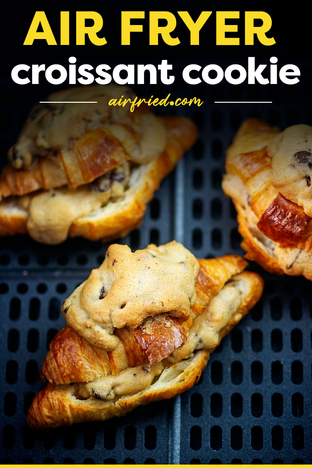 These Air Fryer Crookies, or croissant cookies, feature buttery croissants stuffed and topped with gooey, melty chocolate chip cookie dough! Just two ingredients and 3 minutes in the air fryer. These TikTok viral crookies are a must try! Straight from Paris - try Le Crookie yourself at home!These Air Fryer Crookies, or croissant cookies, feature buttery croissants stuffed and topped with gooey, melty chocolate chip cookie dough! Just two ingredients and 3 minutes in the air fryer. These TikTok viral crookies are a must try! Straight from Paris - try Le Crookie yourself at home!