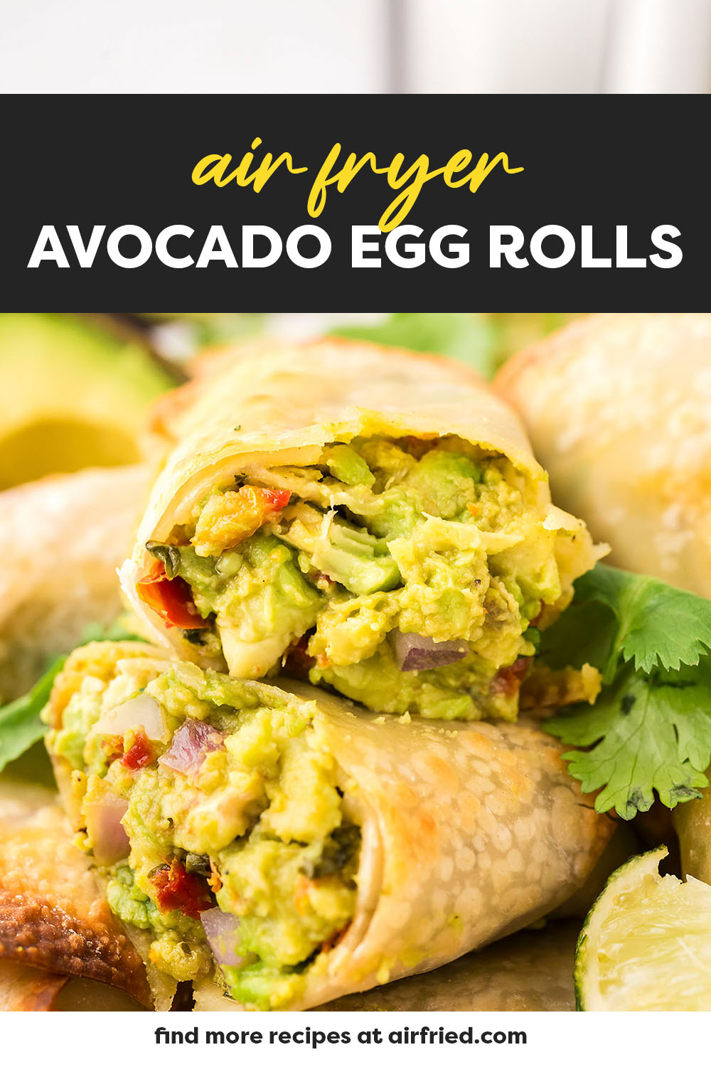 Our crispy on the outside, creamy on the inside Avocado Egg Rolls are made in the air fryer to keep things super simple! These are loaded with fresh avocado, zippy sun-dried tomato, and red onions, all dipped in a homemade chipotle ranch dressing! If you love the egg rolls from the Cheesecake factory, you're going to want to try these!