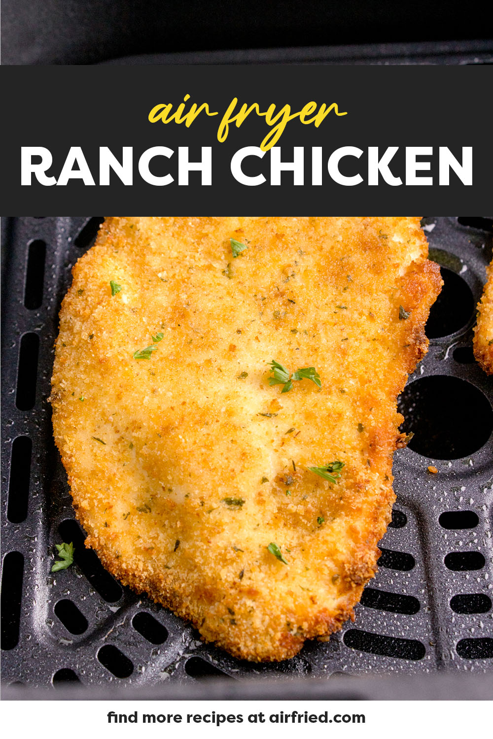 Our Air Fryer Ranch Chicken is a quick & easy crispy breaded chicken recipe made with breadcrumbs and ranch seasoning! It's ready in just 30 minutes and perfect for weeknight dinners!
