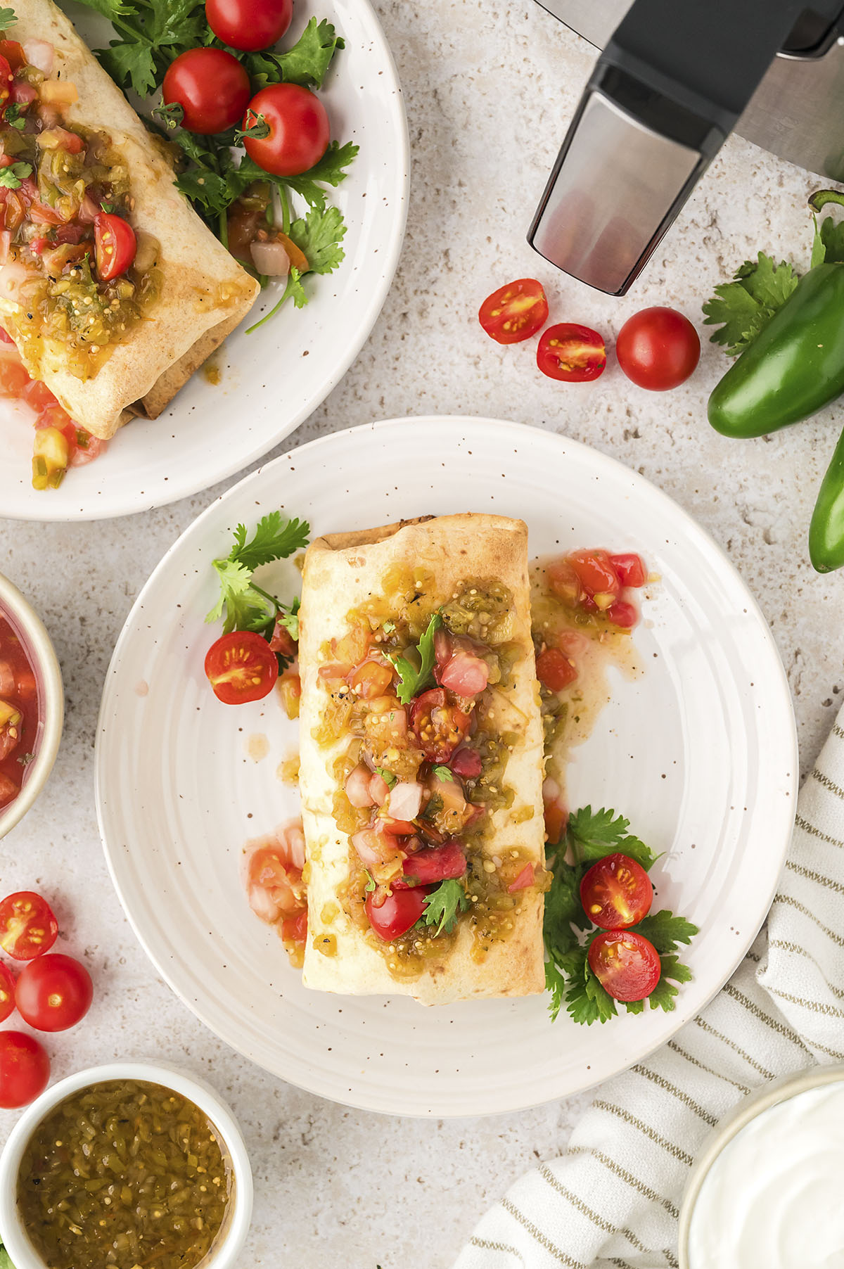 Chicken chimichanga on plate.