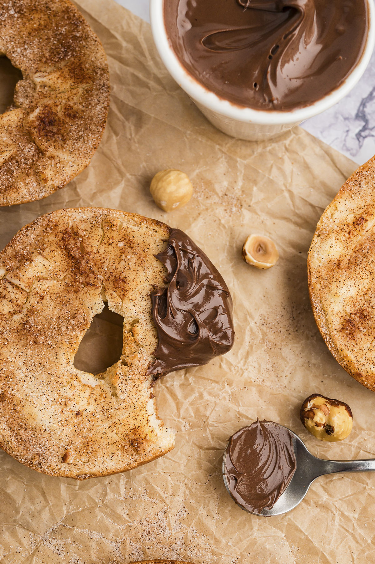 Churro bagel dipped in Nutella.