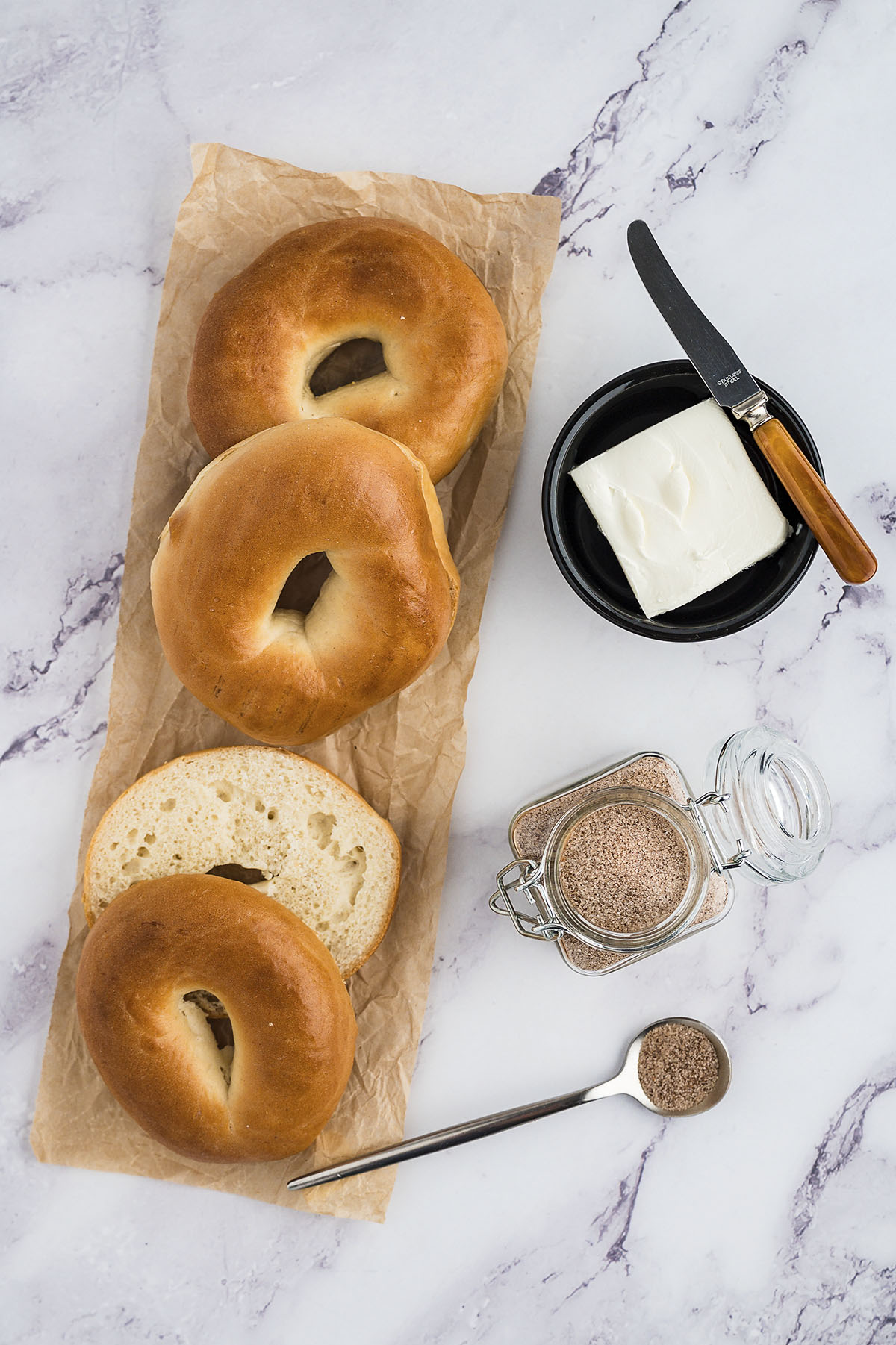 Ingredients for churro bagels.