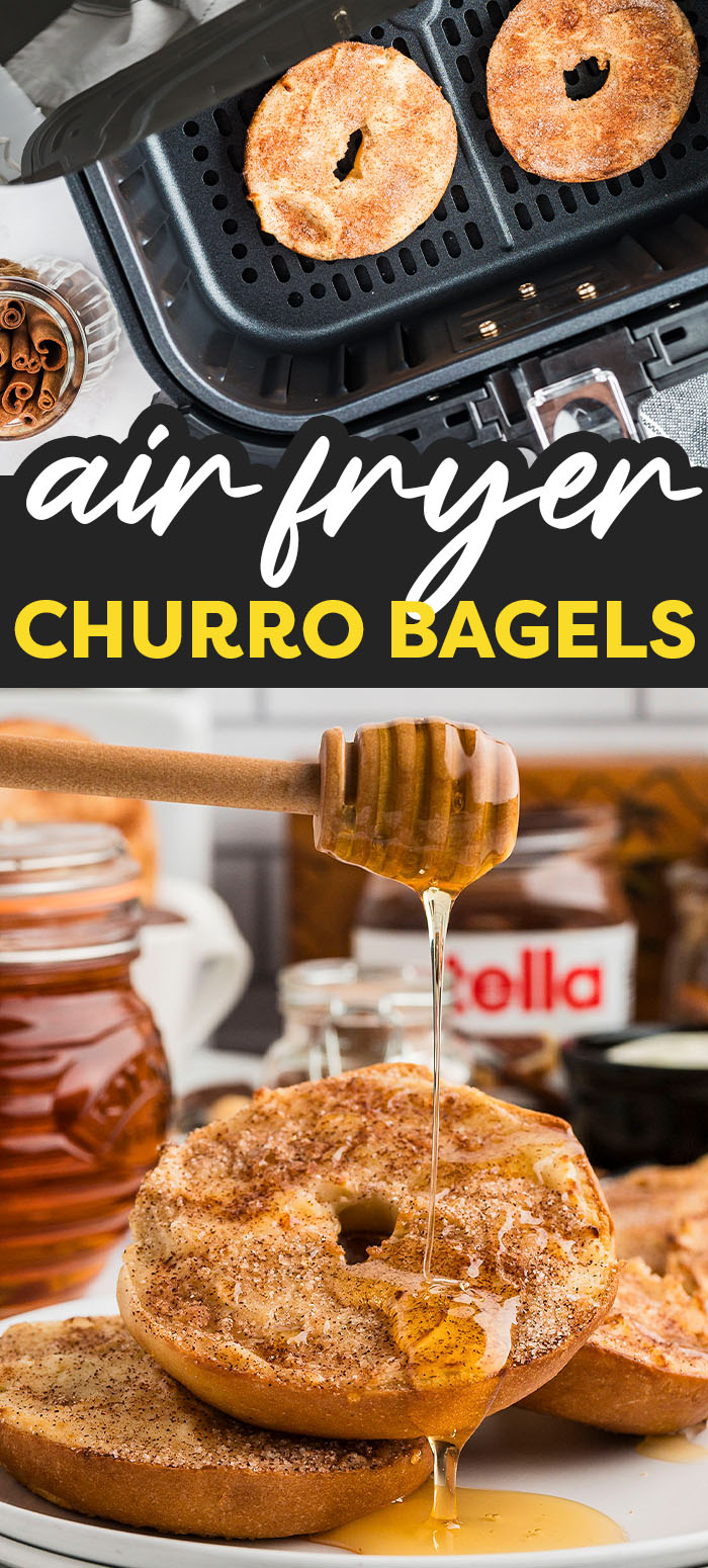 These Air Fryer Churro Bagels are quick, easy, and loaded with cinnamon sweet flavor! They're perfect for breakfast, brunch, or just a snack!