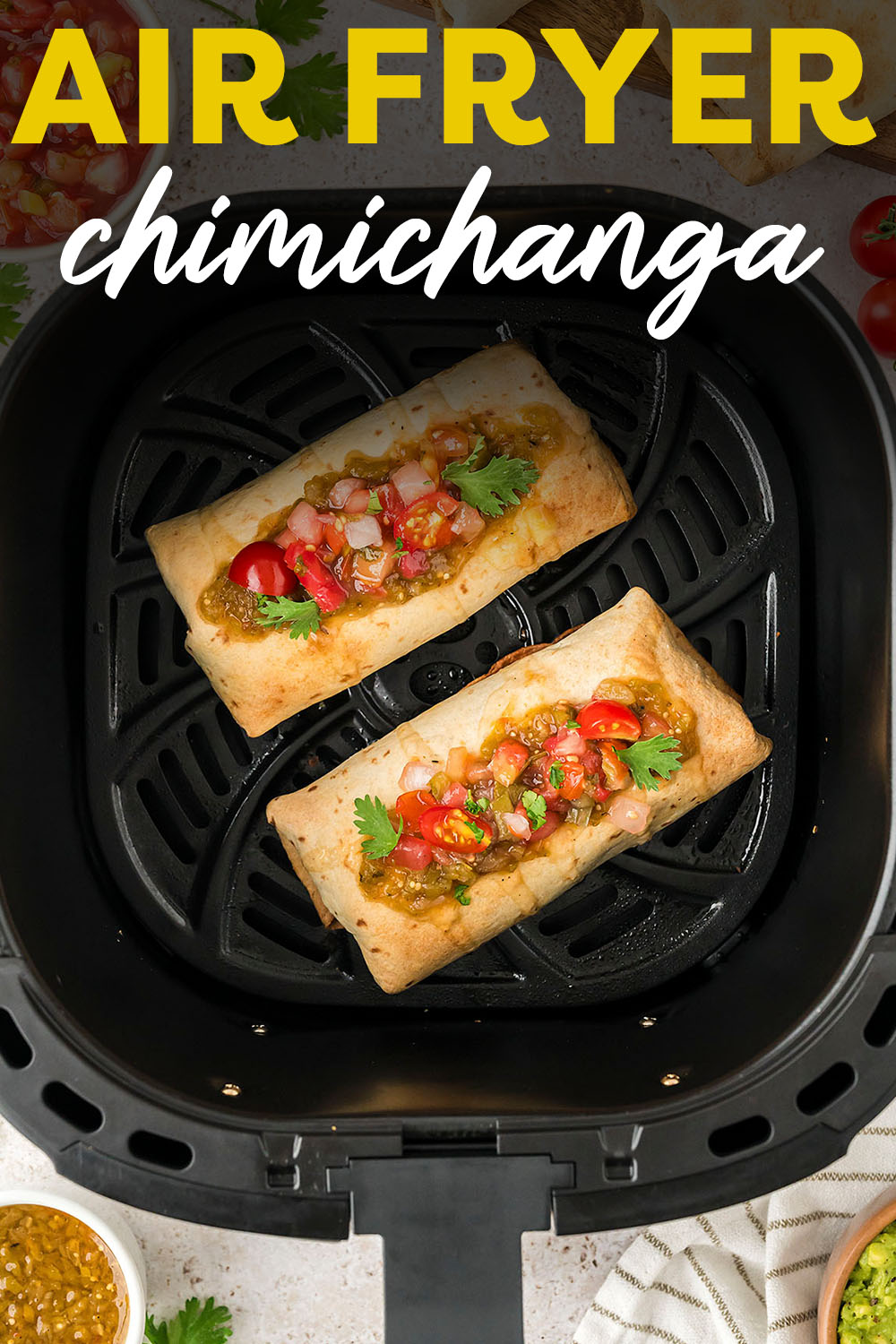 This Air Fryer Chimichanga recipe is the best way to make perfectly crispy homemade chicken chimichangas without all the mess of deep frying!