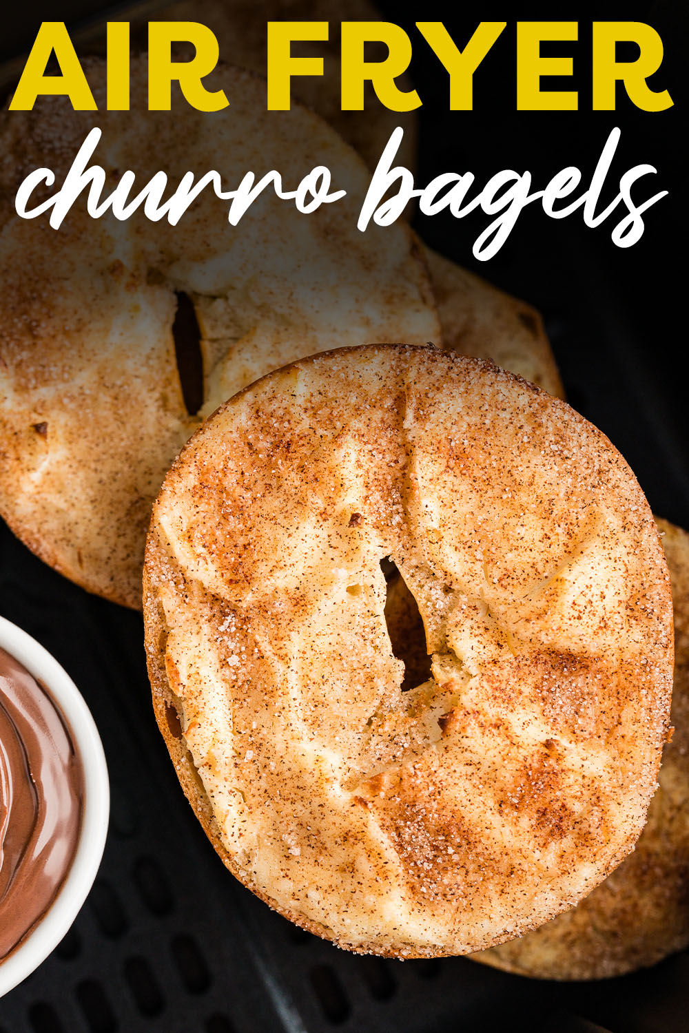 These Air Fryer Churro Bagels are quick, easy, and loaded with cinnamon sweet flavor! They're perfect for breakfast, brunch, or just a snack!