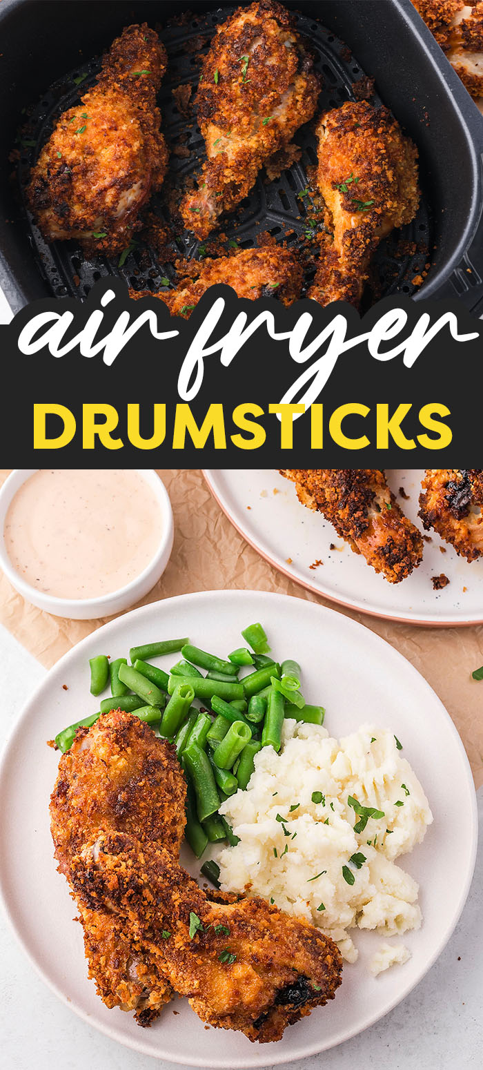 These Air Fryer Crispy Chicken Drumsticks are perfect for weeknight family dinners! Juicy chicken with a crispy, breaded skin that the kids love!